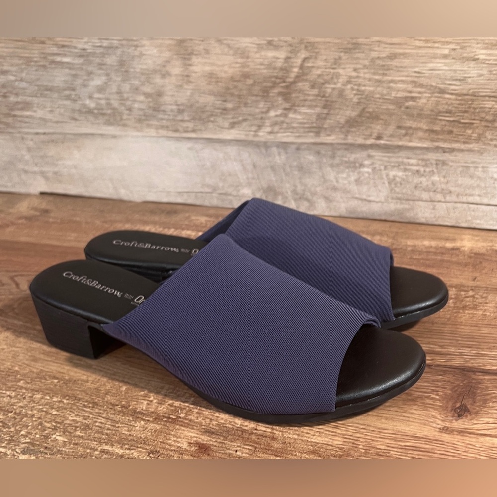 Croft & Barrow OrthoLite Slide Sandals Womens 9.5 Navy Comfort Wide Strap‎